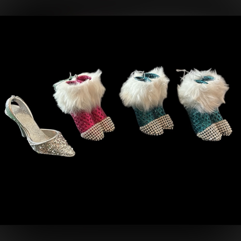 Sparkling Silver Heels and Festive Ornaments